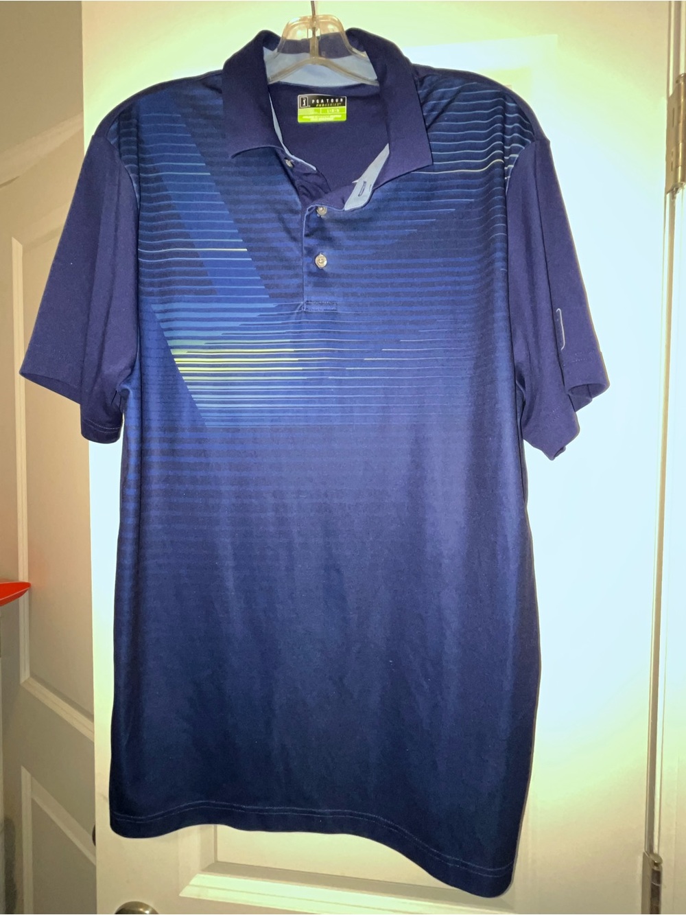 PGA Tour Men’s Navy Blue Gradient Stripe Polo